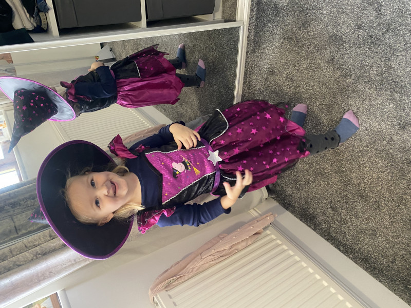 Image for Elsie ready for nursery in her witch dress
