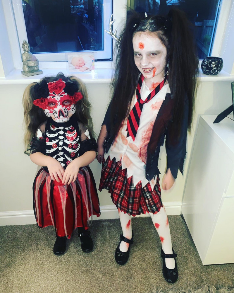 Image for Isabelle (8) and Esmé (4) ready for their Halloween at school x