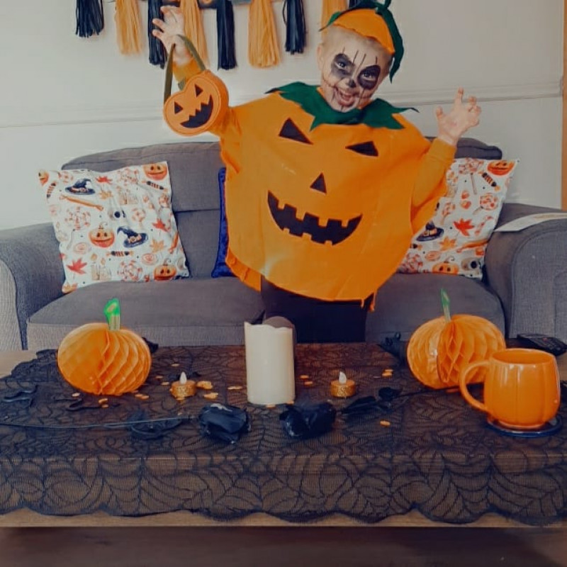 Image for Joshua is his virtual school Halloween party costume xx